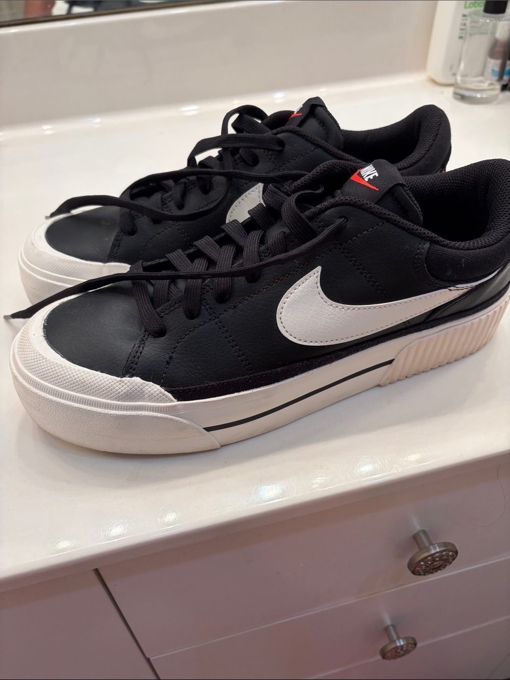 Nike Women's Black and White Platform Sneakers size 10